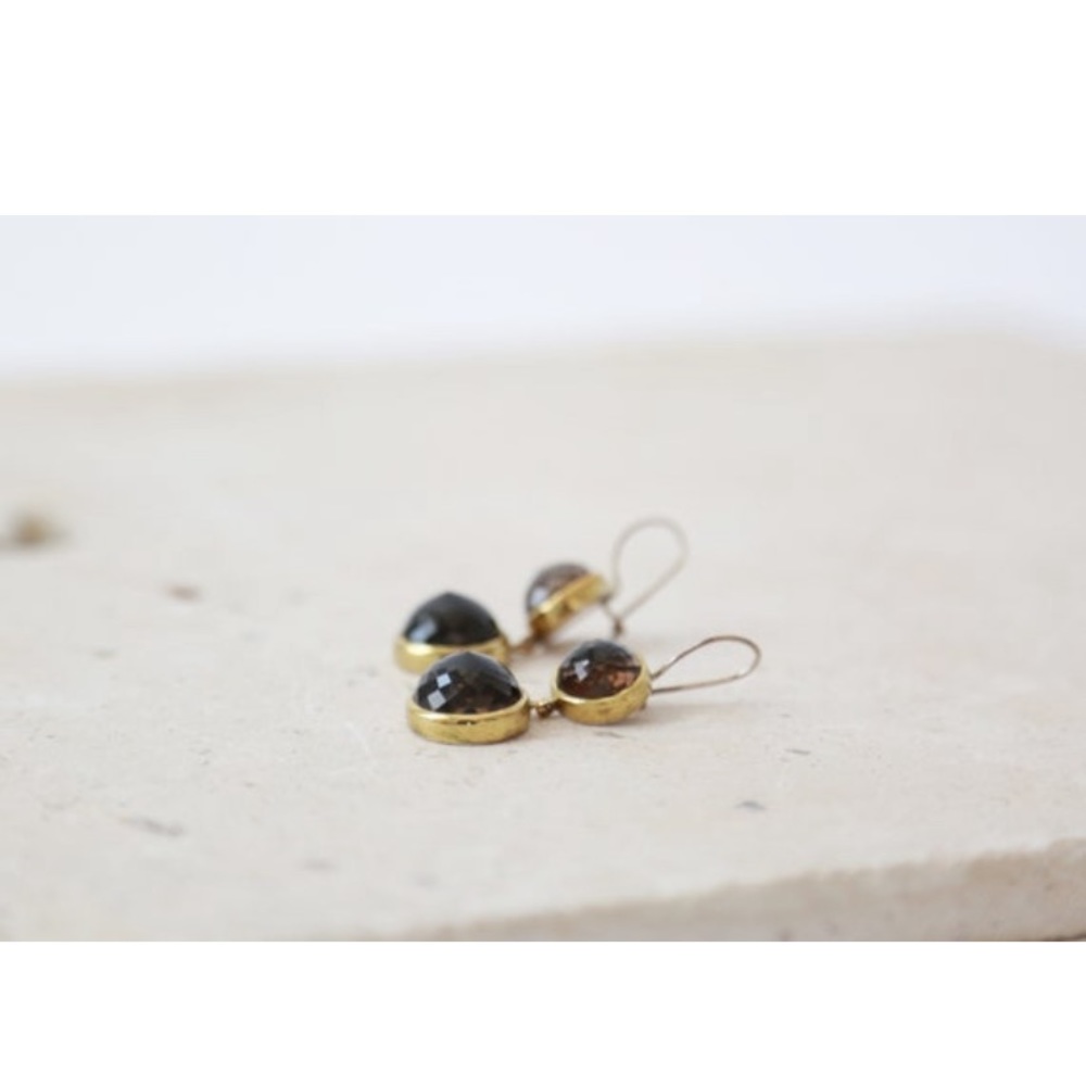 BORA Smoky quartz gold sterling silver earrings - Picture 3 of 7